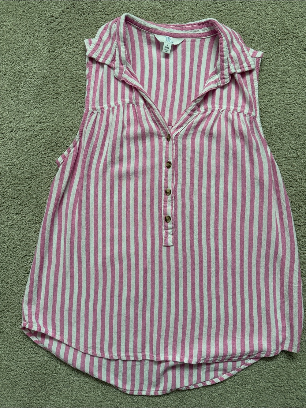 Time & Tru Women's Small Sleeveless Blouse Searsucker Striped Pink Girlhood Core